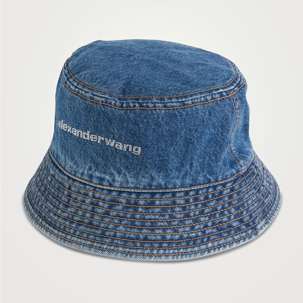 Alexander Wang Denim Bucket Hat With Crystal
Logo